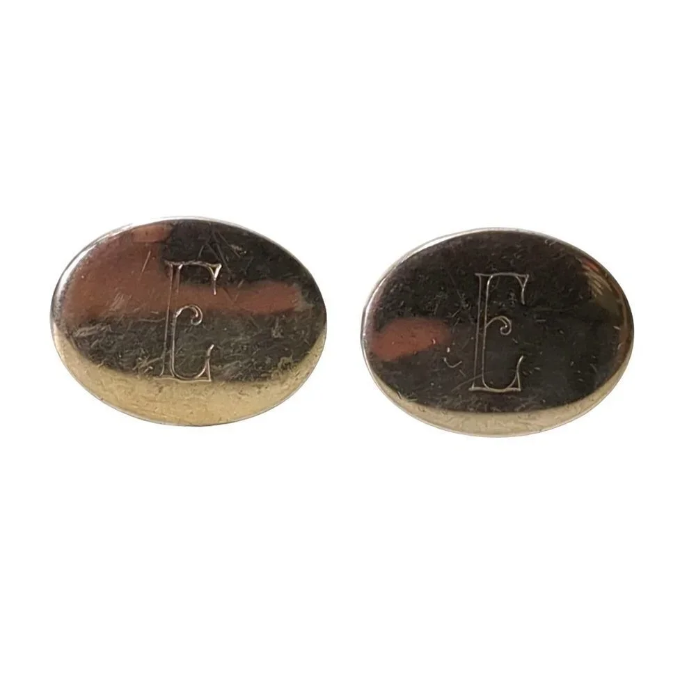 Vintage Cufflinks E Monogram Gold Tone Oval‎